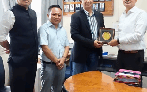 Shri Rajeev Kumar Tiwari, IFoS, Principal Chief Conservator of Forests (PCCF), being felicitated by Shri Abhijit Sharma along with Shri B. Limanuksung Longkumer, and Shri Francis Sailo