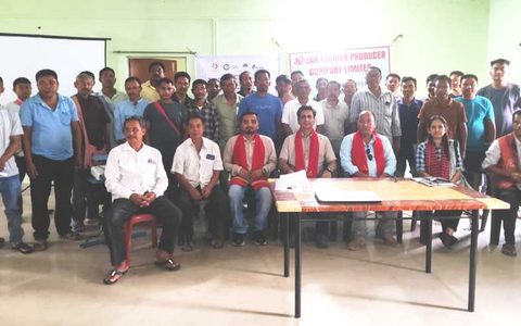 Team members and farmers during the discussion on biochar, agroforestry, and rural livelihood opportunities in West Karbi Anglong